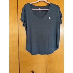 Slightly Buddha Womens V-Neck Short Sleeve T-Shirt Blue Gray Rayon Size Large
